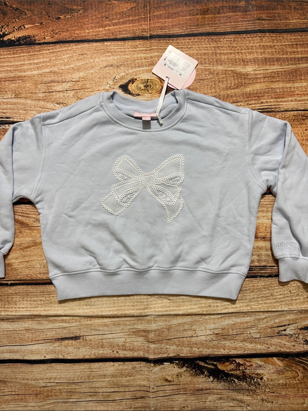 NWT LoveShackFancy x Target Light Blue Lace Bow Sweatshirt Medium